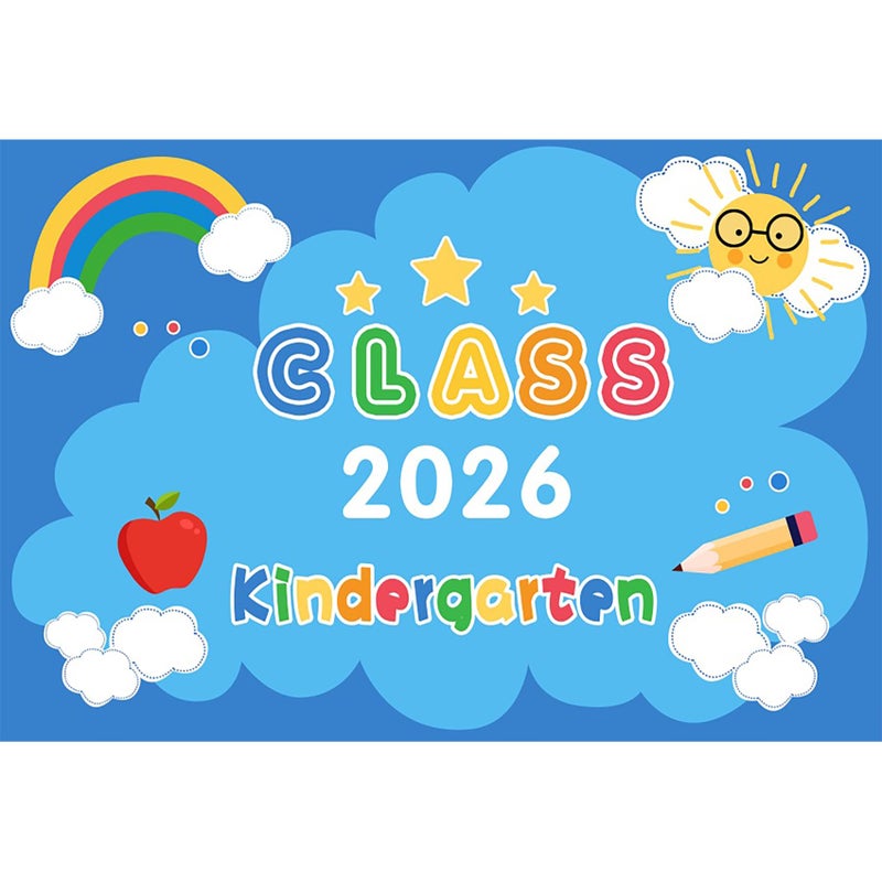 Baocicco 7x5ft Graduation Backdrop Class of 2026 Kindergarten Graduation Season Blue Cartoon Background Rainbow Sun Clouds School Graduates Kids Children Celebration Photography Booth - Image 1